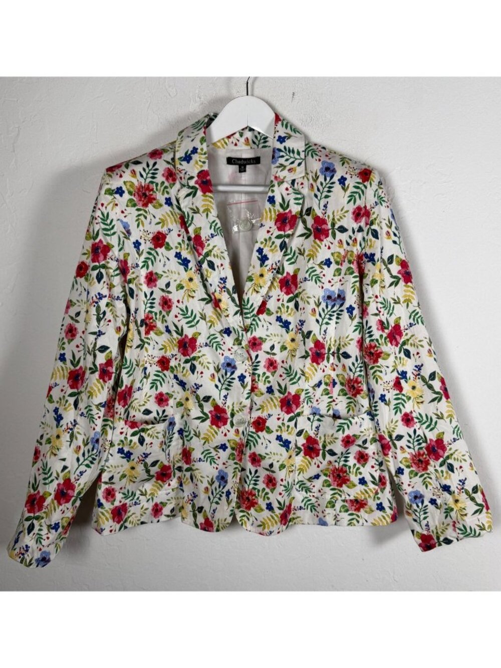 Chadwicks Women Floral Print Cotton Two Button Blazer Jacket Size 16 Garden NWOT
